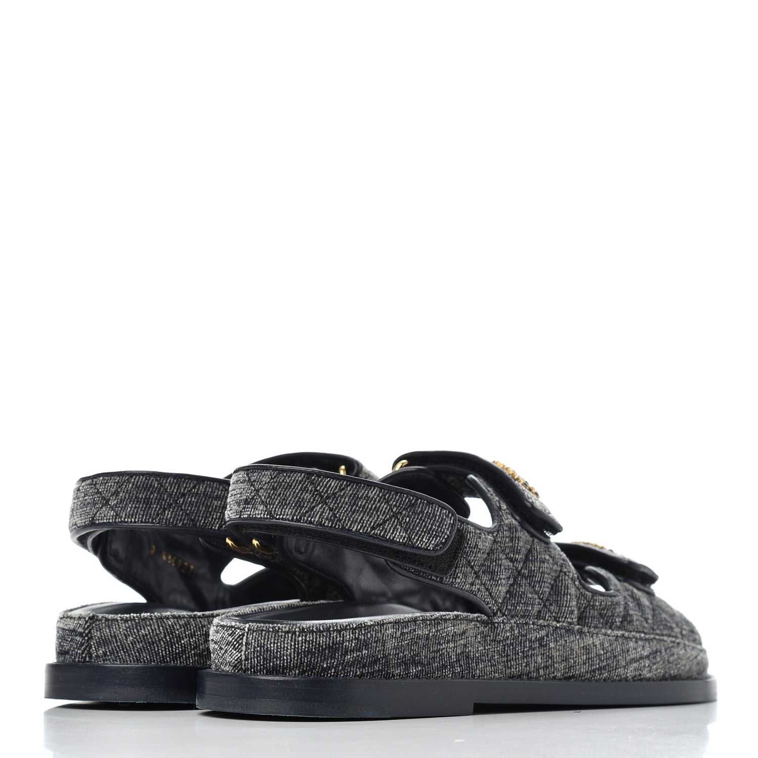 Chanel Velvet Velcro Dad Sandals 37 Grey 4 of 13