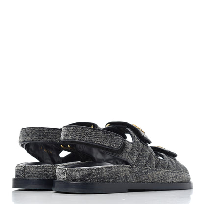 Chanel Velvet Velcro Dad Sandals 37 Grey 4 of 13