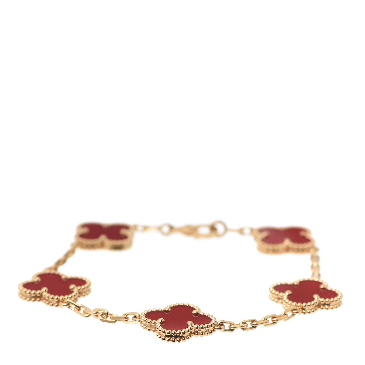 18K Yellow Gold Carnelian 5 Motifs Vintage Alhambra Bracelet