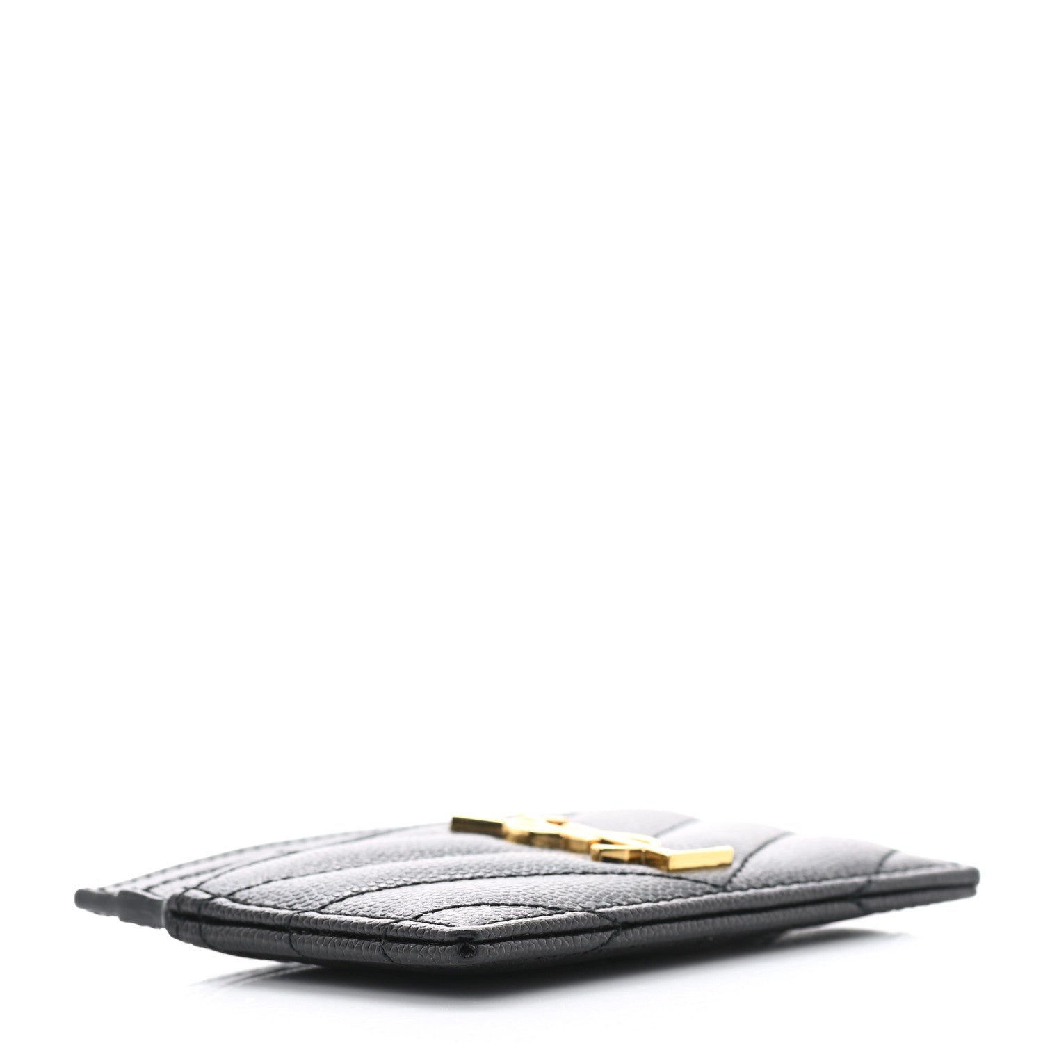 Saint Laurent Grain De Poudre Matelasse Chevron Monogram Credit Card Case Black 3 of 6