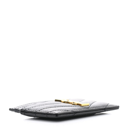 Saint Laurent Grain De Poudre Matelasse Chevron Monogram Credit Card Case Black 3 of 6