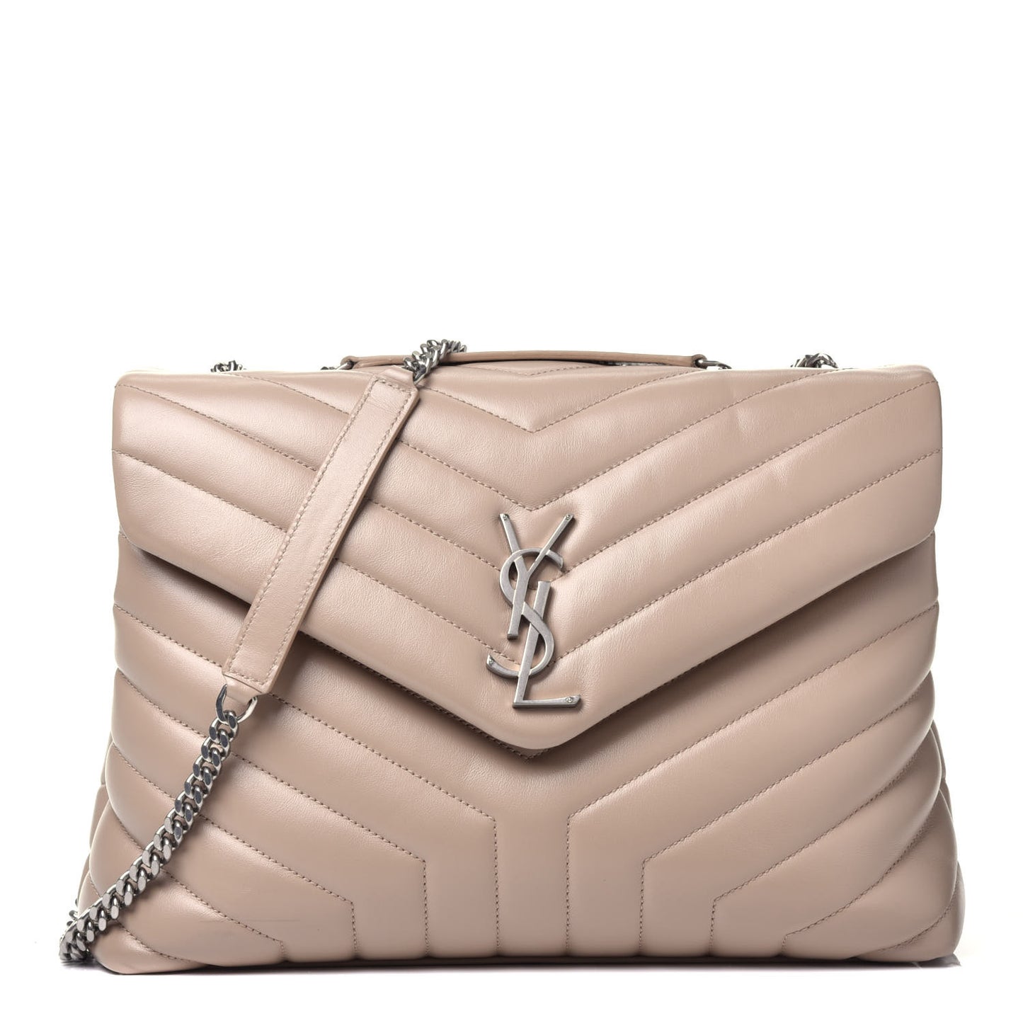Calfskin Y Quilted Monogram Medium Loulou Chain Satchel Nude Powder