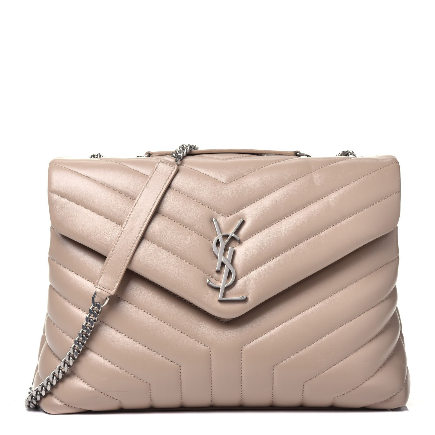 Saint Laurent Calfskin Y Quilted Monogram Medium Loulou Chain Satchel Nude Powder 1 of 9