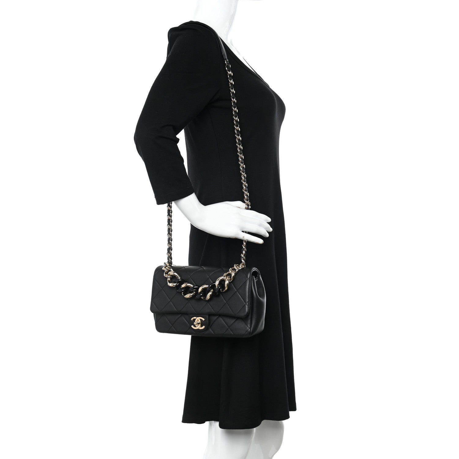 Chanel Lambskin Quilted Resin Bi-Color Chain Flap Bag Black 2 of 10