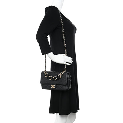 Chanel Lambskin Quilted Resin Bi-Color Chain Flap Bag Black 2 of 10
