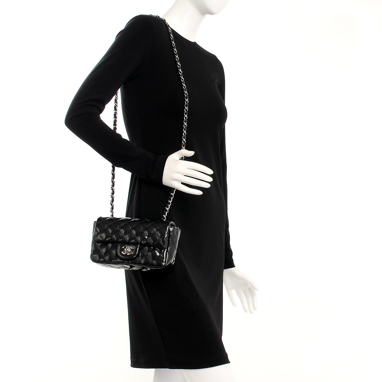 Chanel Striated Patent Quilted Mini Rectangular Flap Black 2 of 9