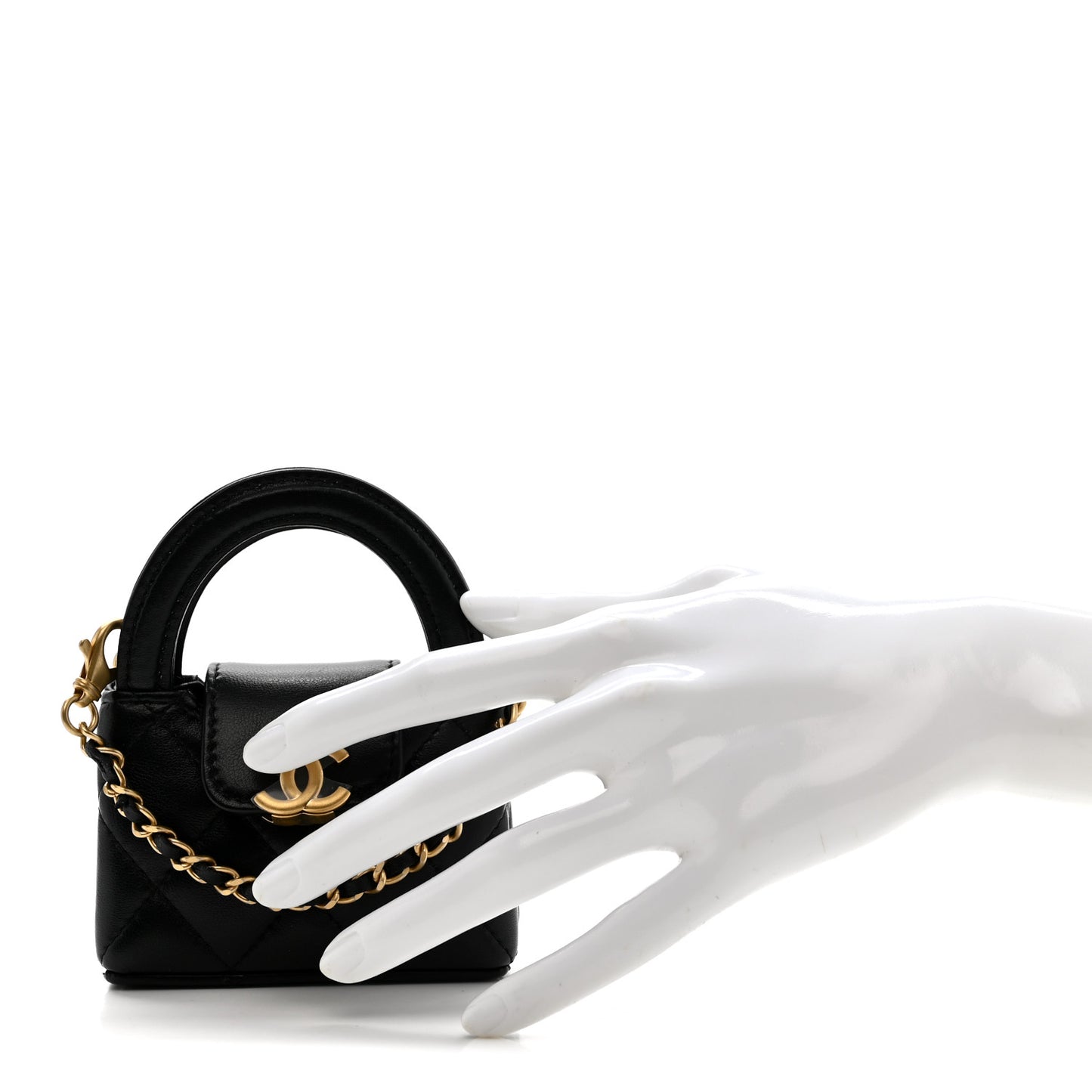 Shiny Lambskin Quilted Mini Kelly Bag Charm Black