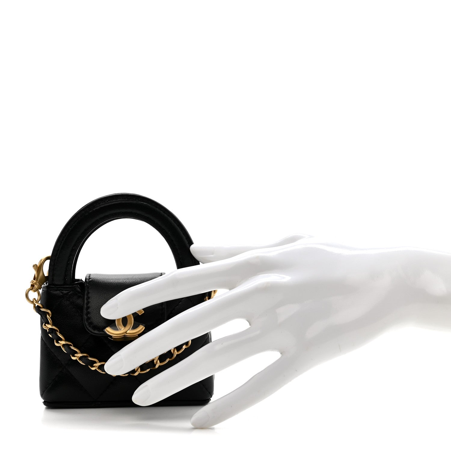 Chanel Shiny Lambskin Quilted Mini Kelly Bag Charm Black 2 of 10