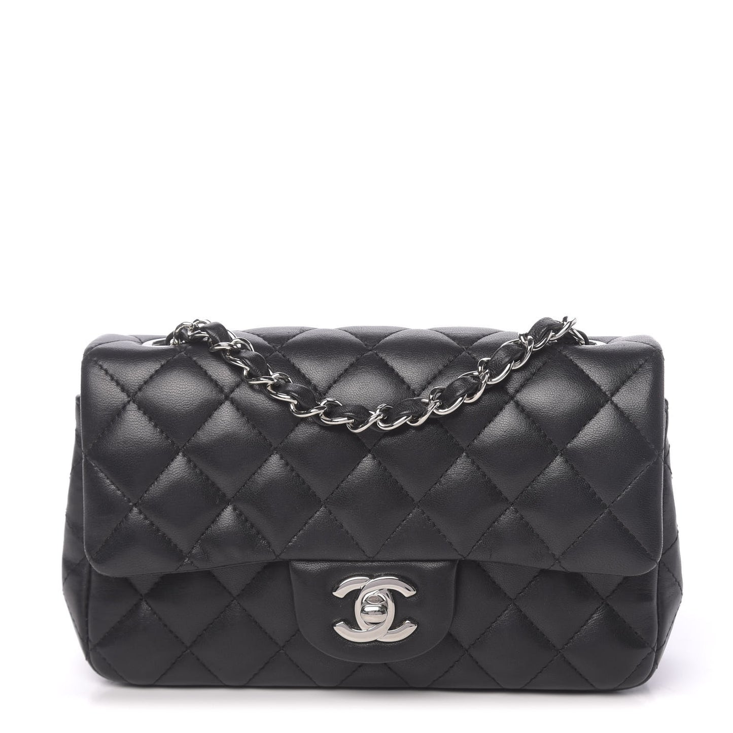 Lambskin Quilted Mini Rectangular Flap Black