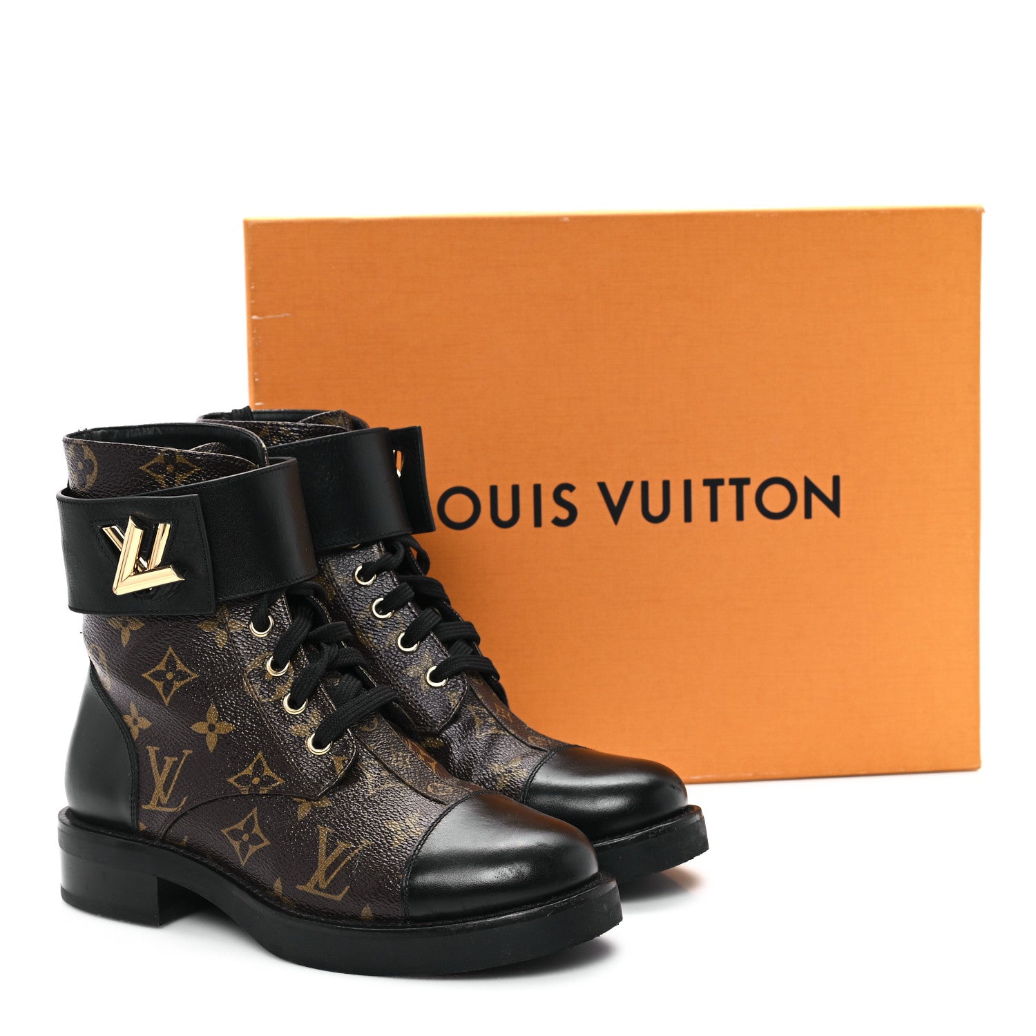 Louis Vuitton Calfskin Monogram Wonderland Flat Ranger Boots 35.5 Black 9 of 9
