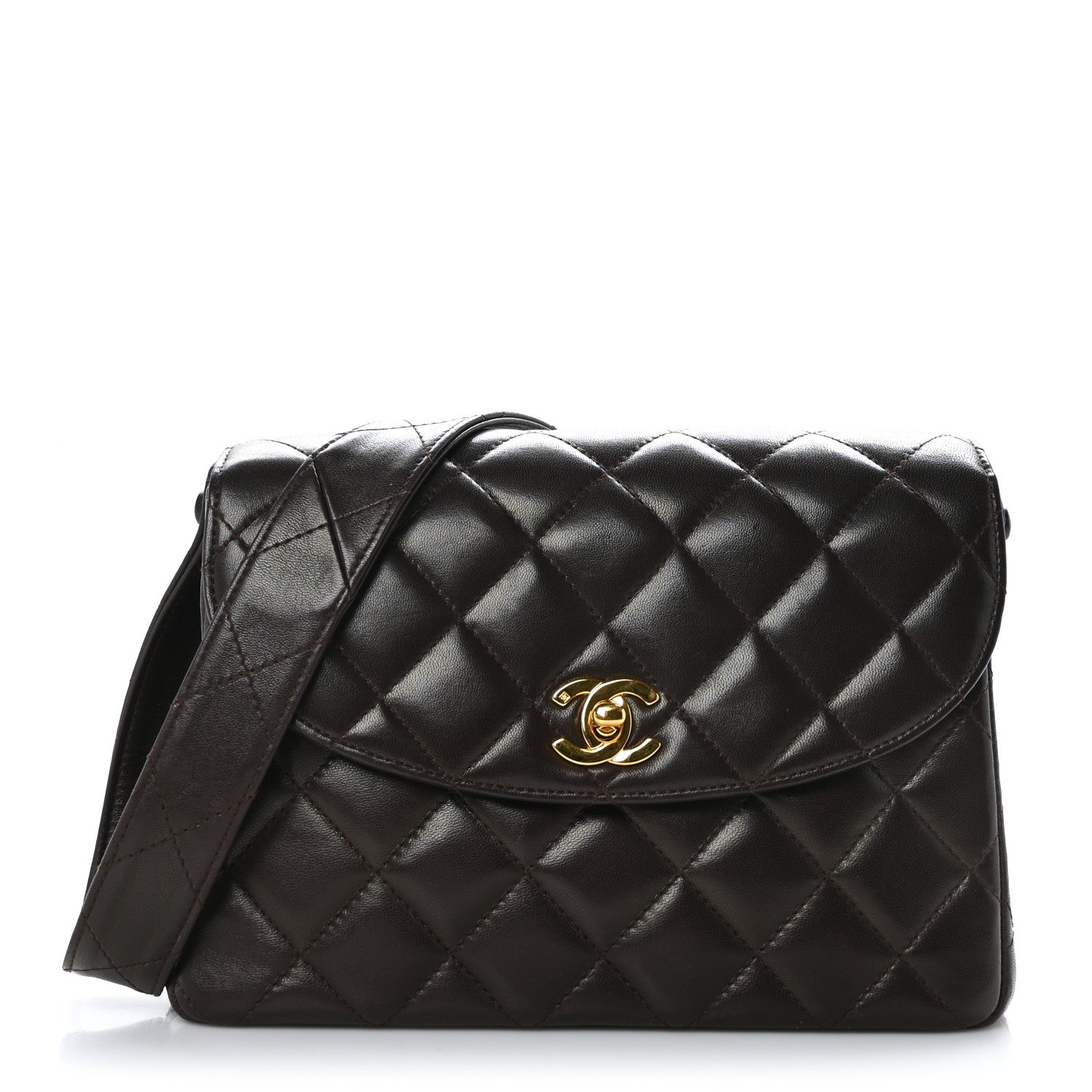 Chanel Lambskin Quilted Messenger Flap Bag Dark Brown 1 of 9
