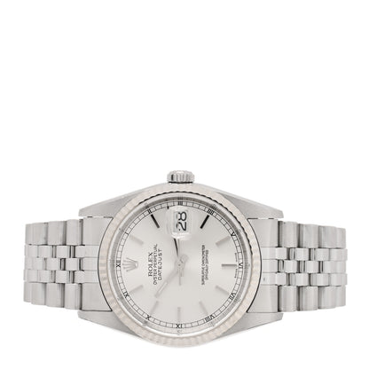 Rolex Stainless Steel 18K White Gold 36mm Oyster Perpetual Datejust Watch Silver 2 of 4