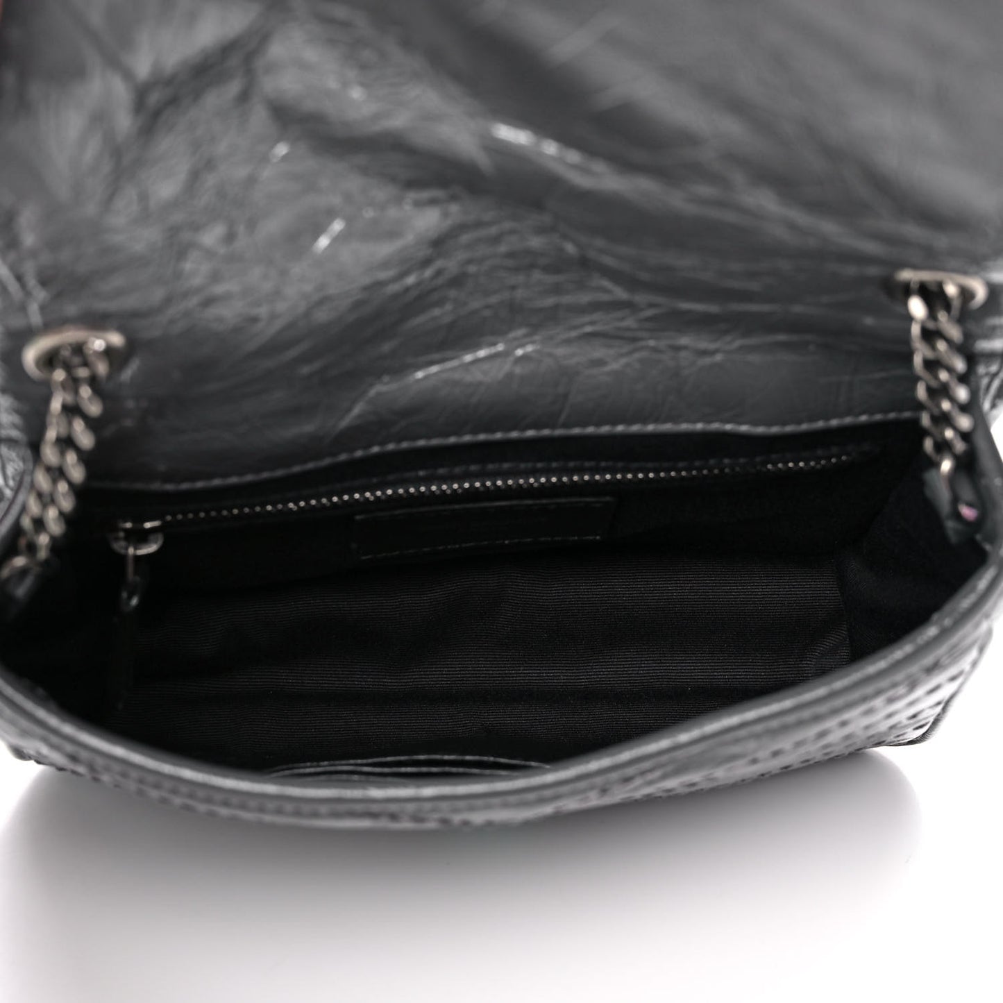 Crinkled Calfskin Matelasse Monogram Niki Chain Wallet Fog