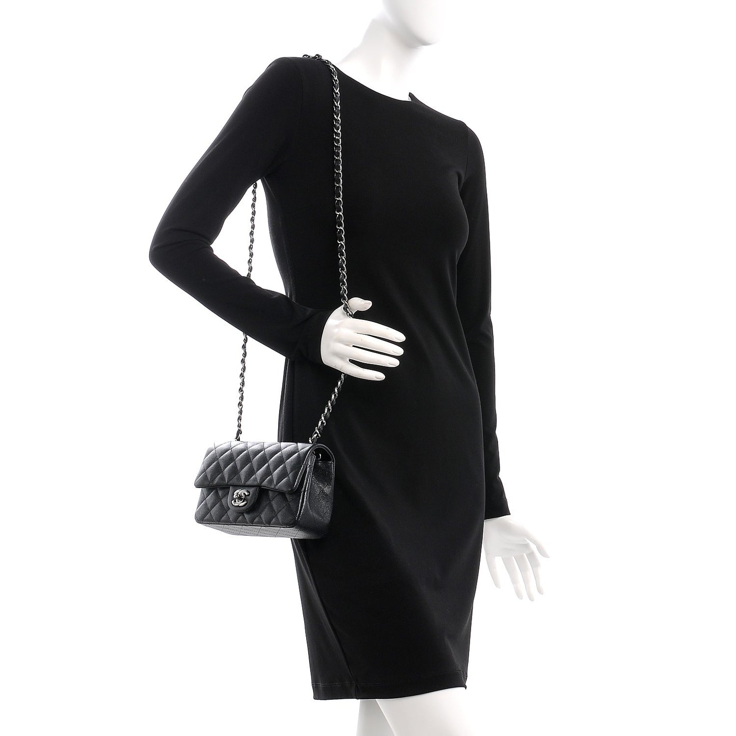 Iridescent Caviar Quilted Mini Rectangular Flap Black