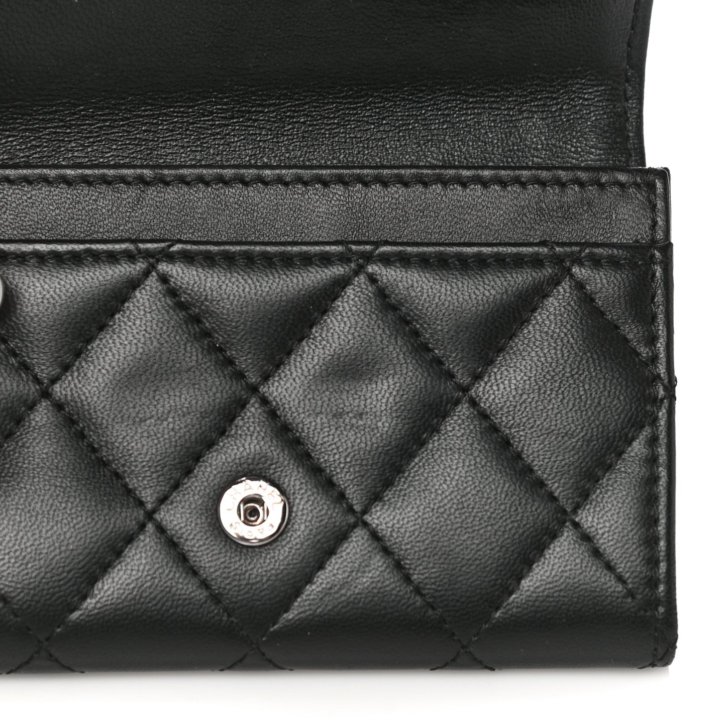 Lambskin Quilted Flap Card Holder Black