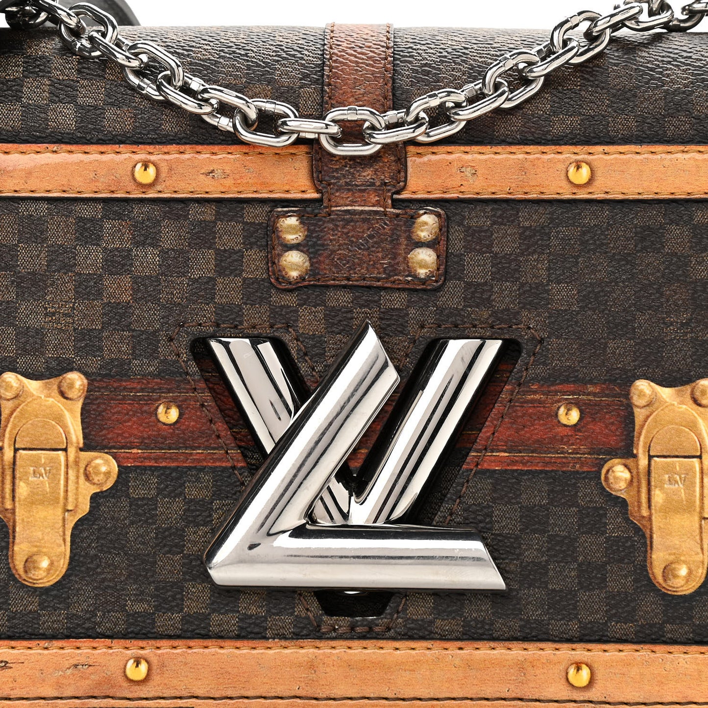 Transformed Damier Ebene Time Trunk Twist Shoulder Bag MM Black