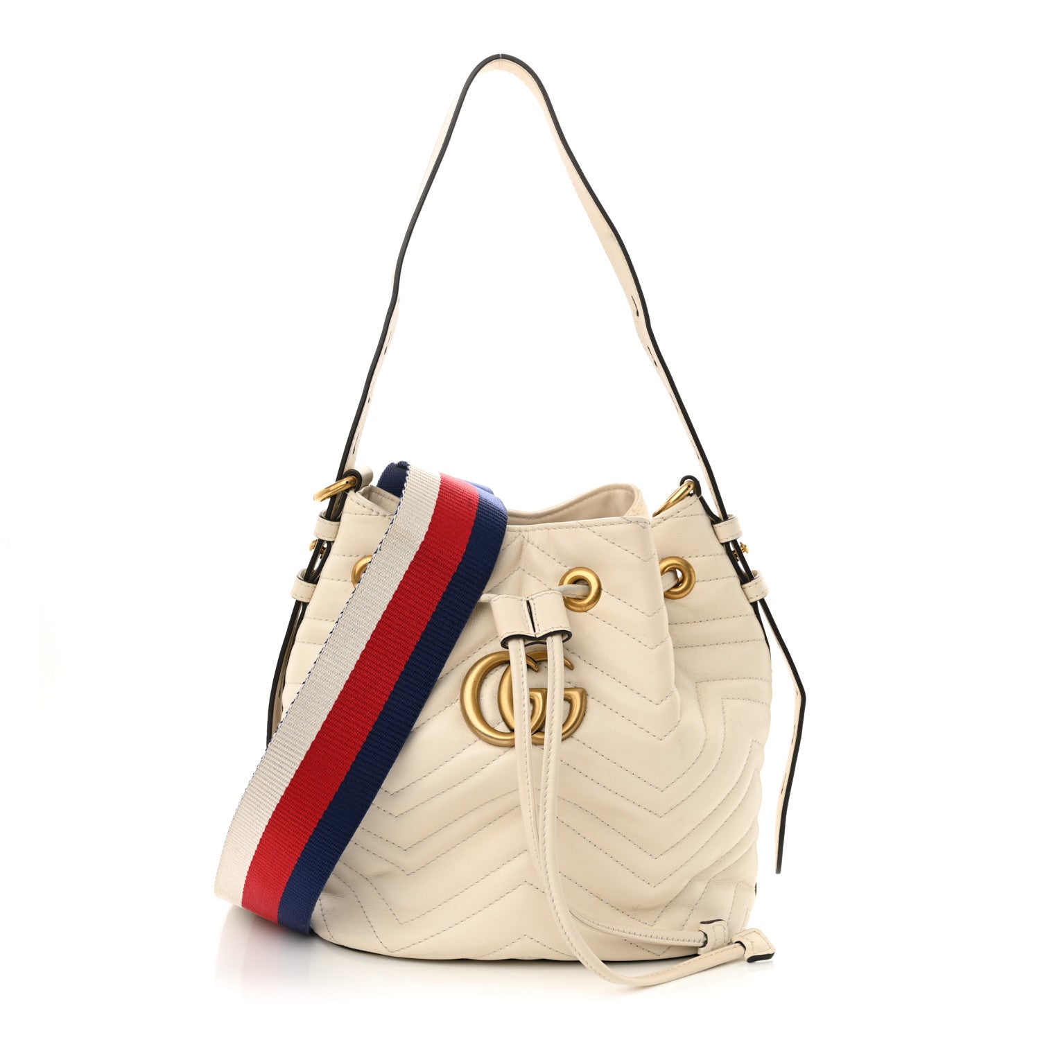 Gucci Calfskin Matelasse Sylvie Web GG Marmont Bucket Bag White 1 of 13
