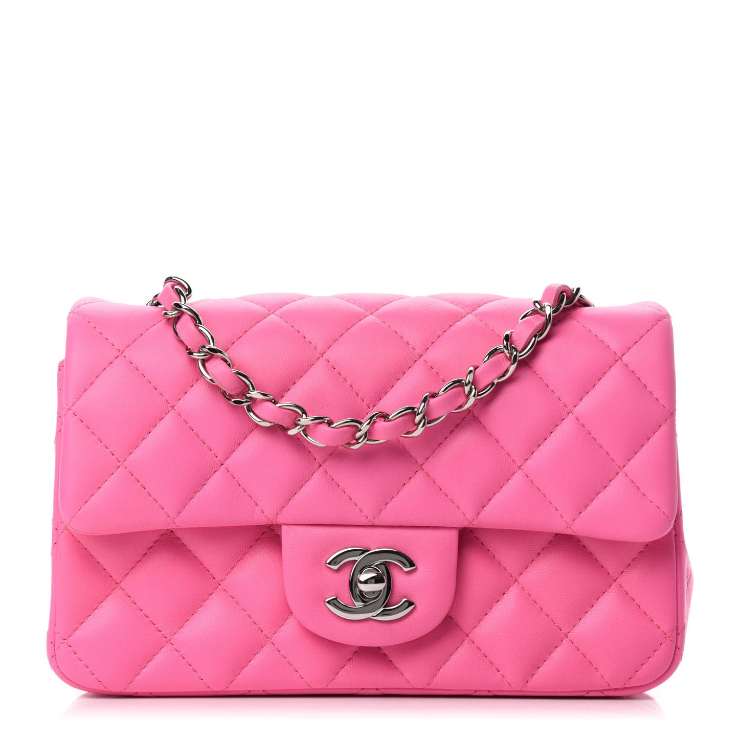 Lambskin Quilted Mini Rectangular Flap Neon Pink
