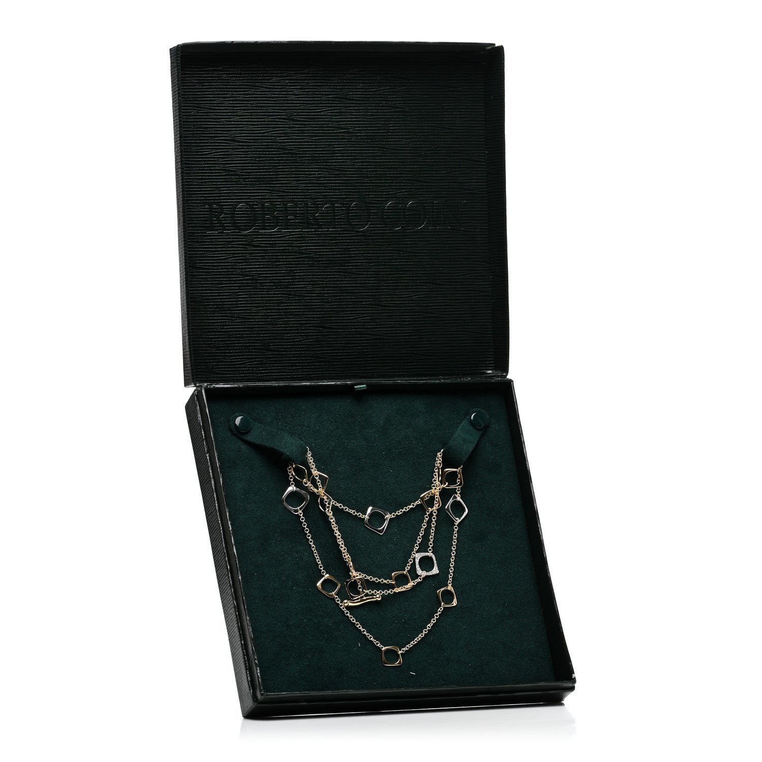 Roberto Coin 18K Yellow White Gold Diamond Square Station Toggle Necklace 5 of 5