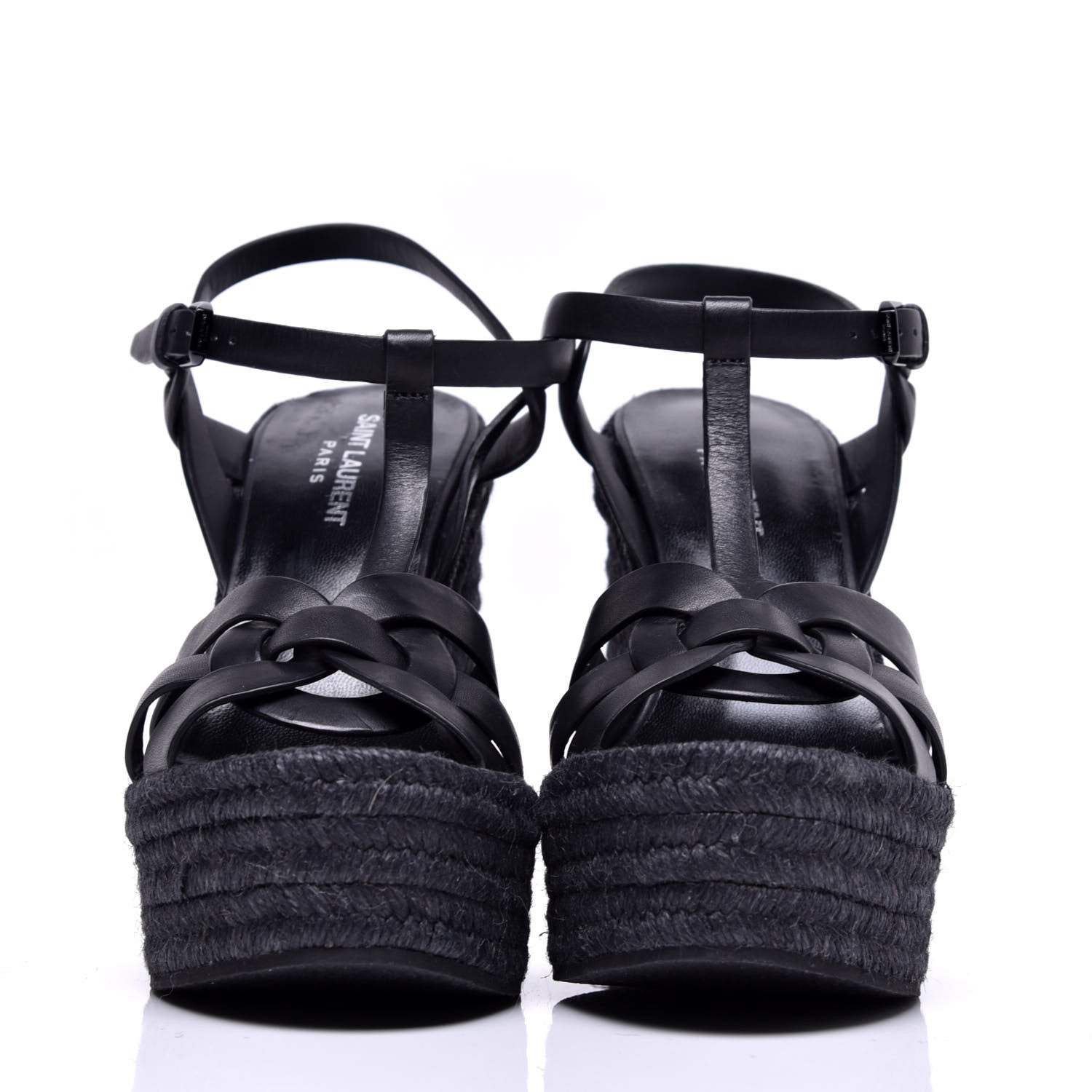 Saint Laurent Calfskin Tribute 95 Platform Espadrille Wedge Sandals 38.5 Black 2 of 9