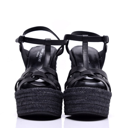 Saint Laurent Calfskin Tribute 95 Platform Espadrille Wedge Sandals 38.5 Black 2 of 9