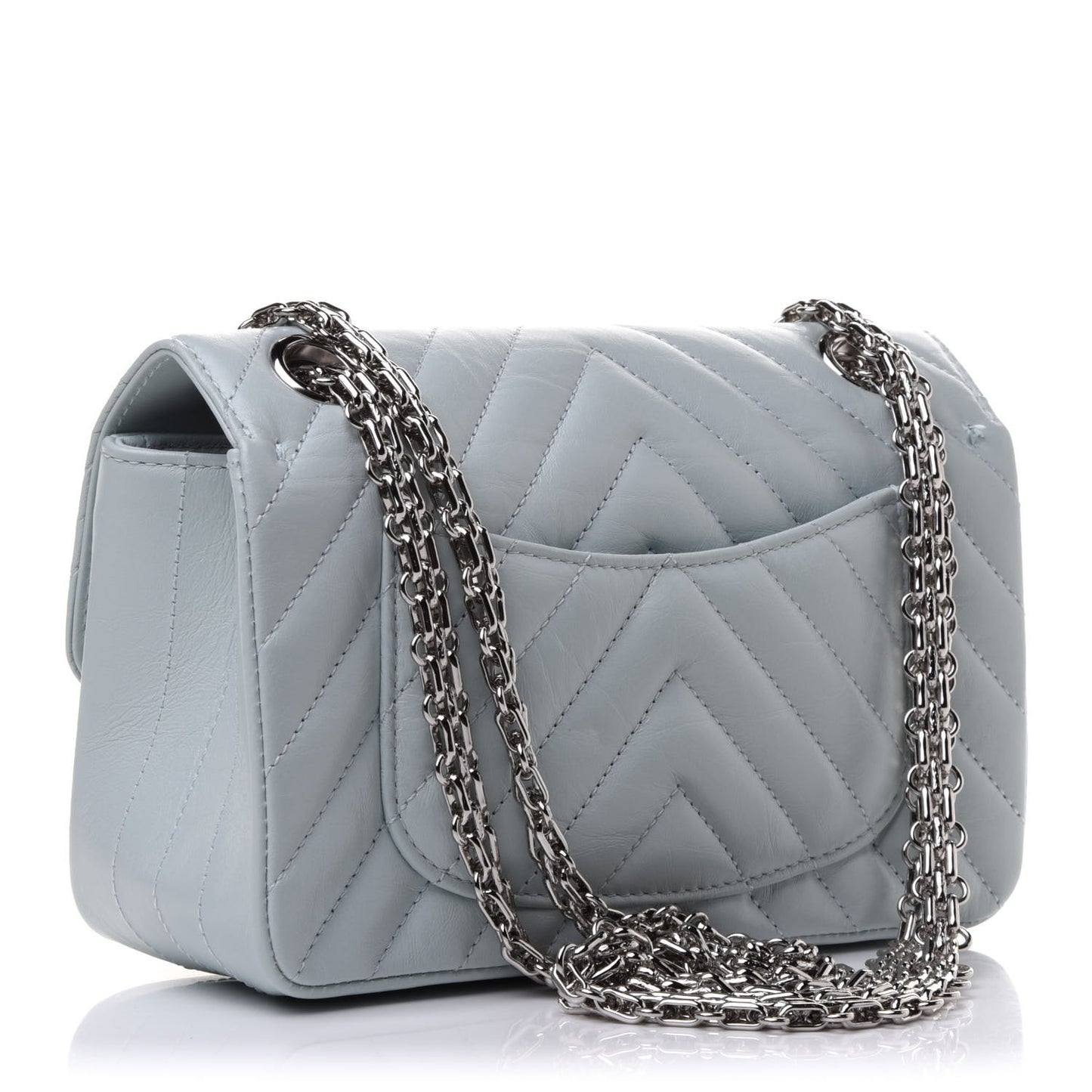 Aged Calfskin Chevron Quilted 2.55 Reissue Mini Flap Light Blue