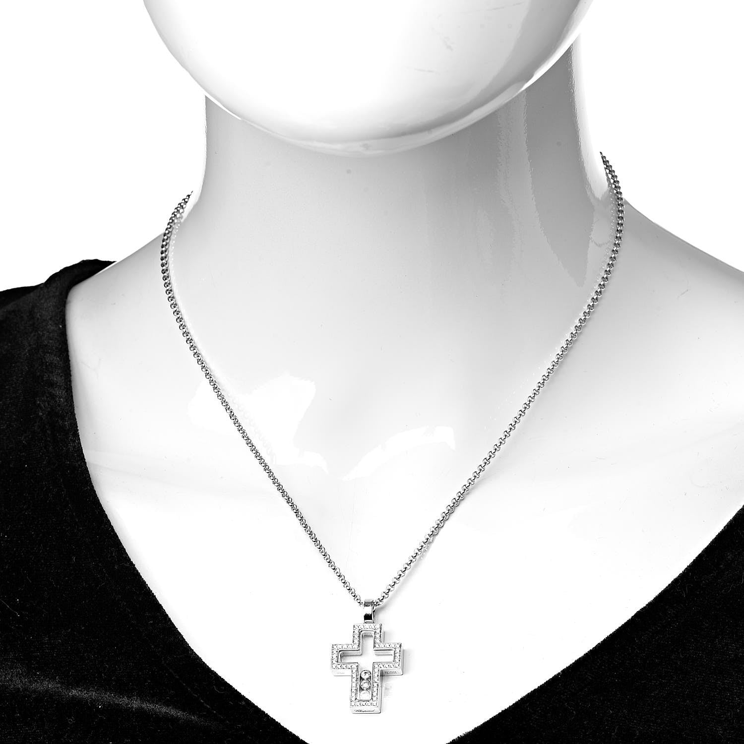 Chopard 18K White Gold Diamond Happy Diamonds Cross Pendant Necklace 2 of 7