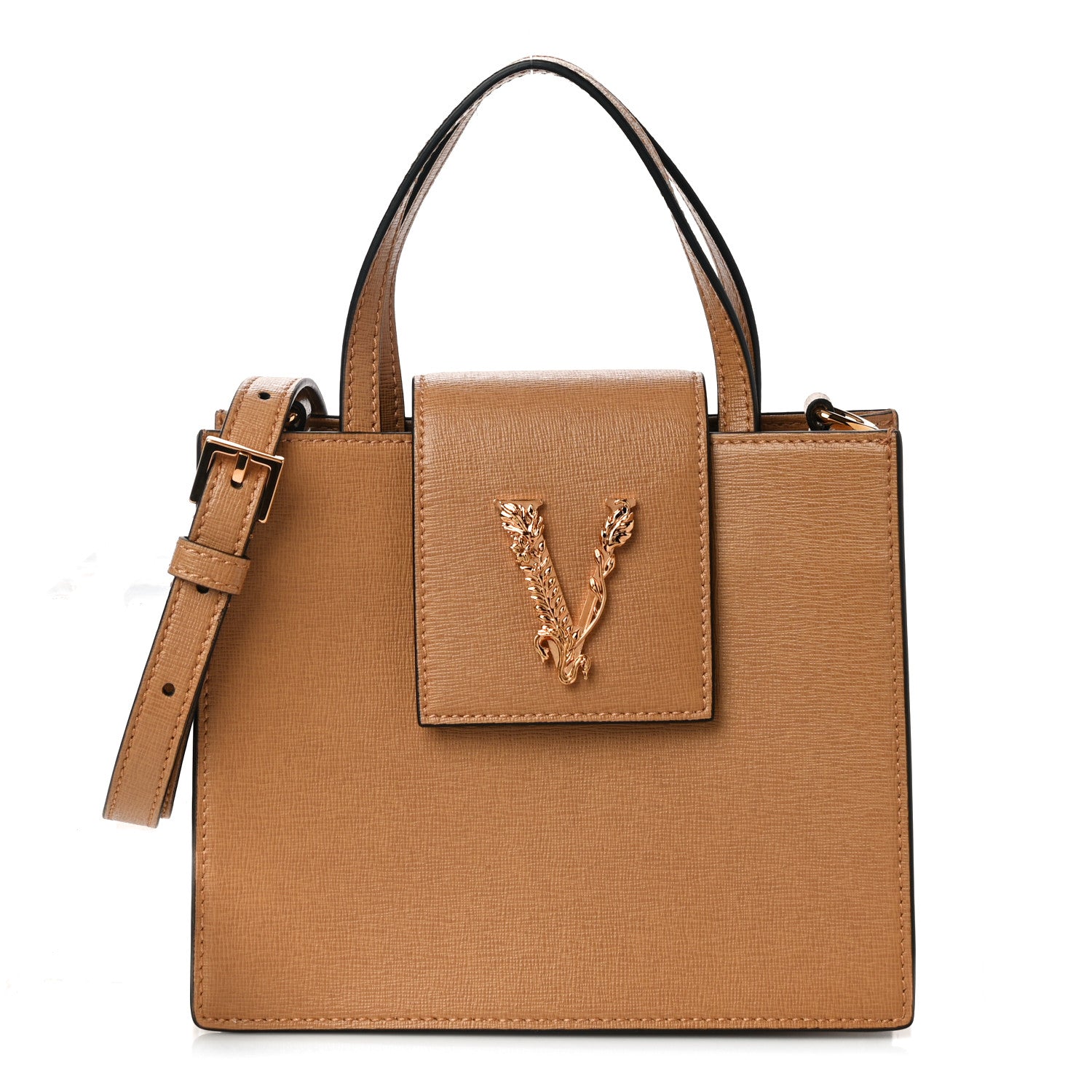 Versace Saffiano Virtus Top Handle Shoulder Bag Camel 1 of 9