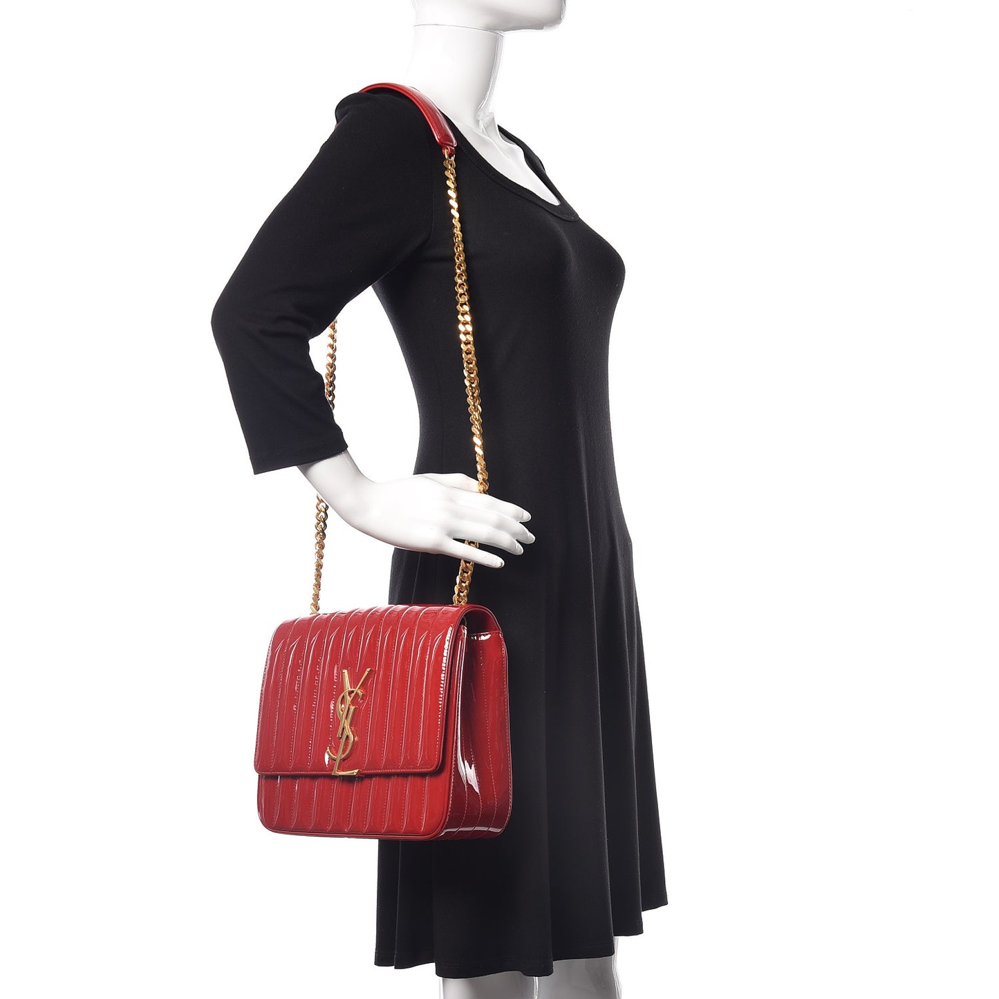 Patent Matelasse Monogram Large Vicky Chain Bag Rouge Eros