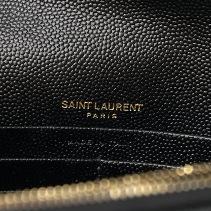 Saint Laurent Grain De Poudre Matelasse Chevron Monogram Envelope Chain Wallet Black 6 of 12
