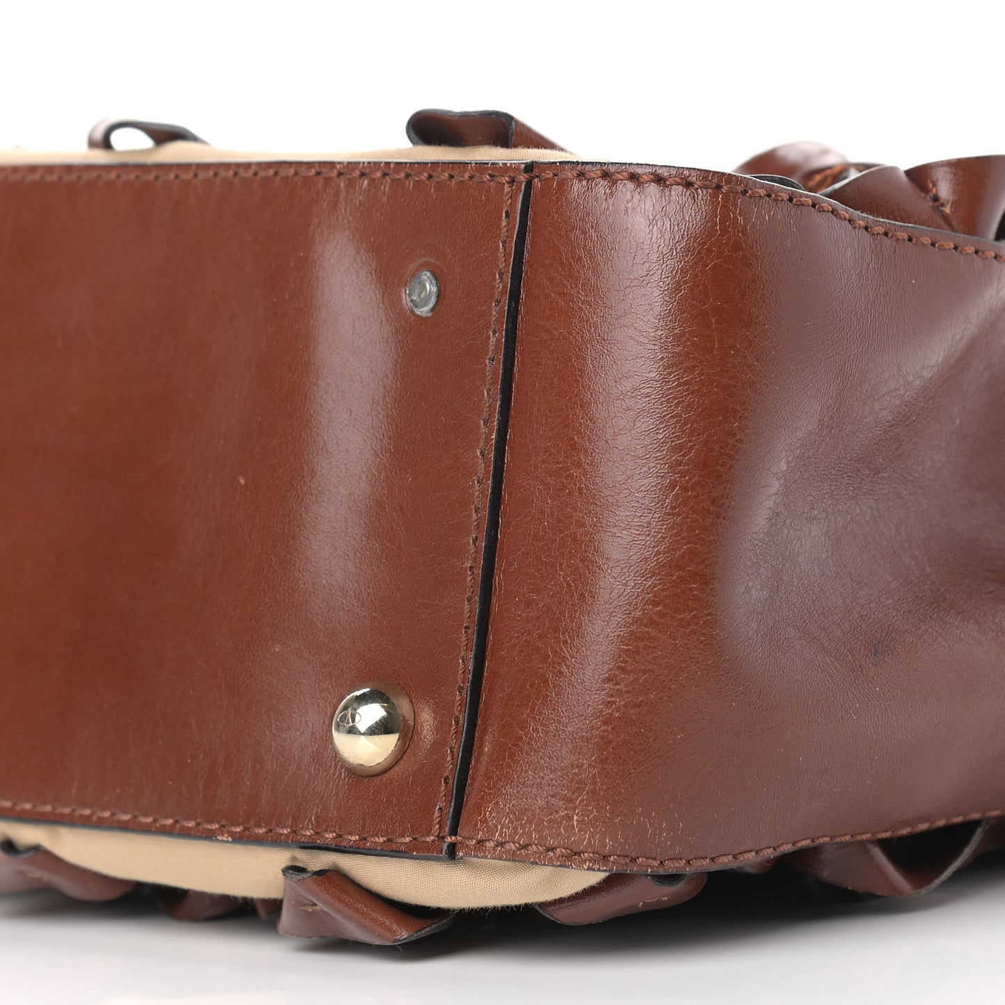 Calfskin Floral Applique Tote Brown