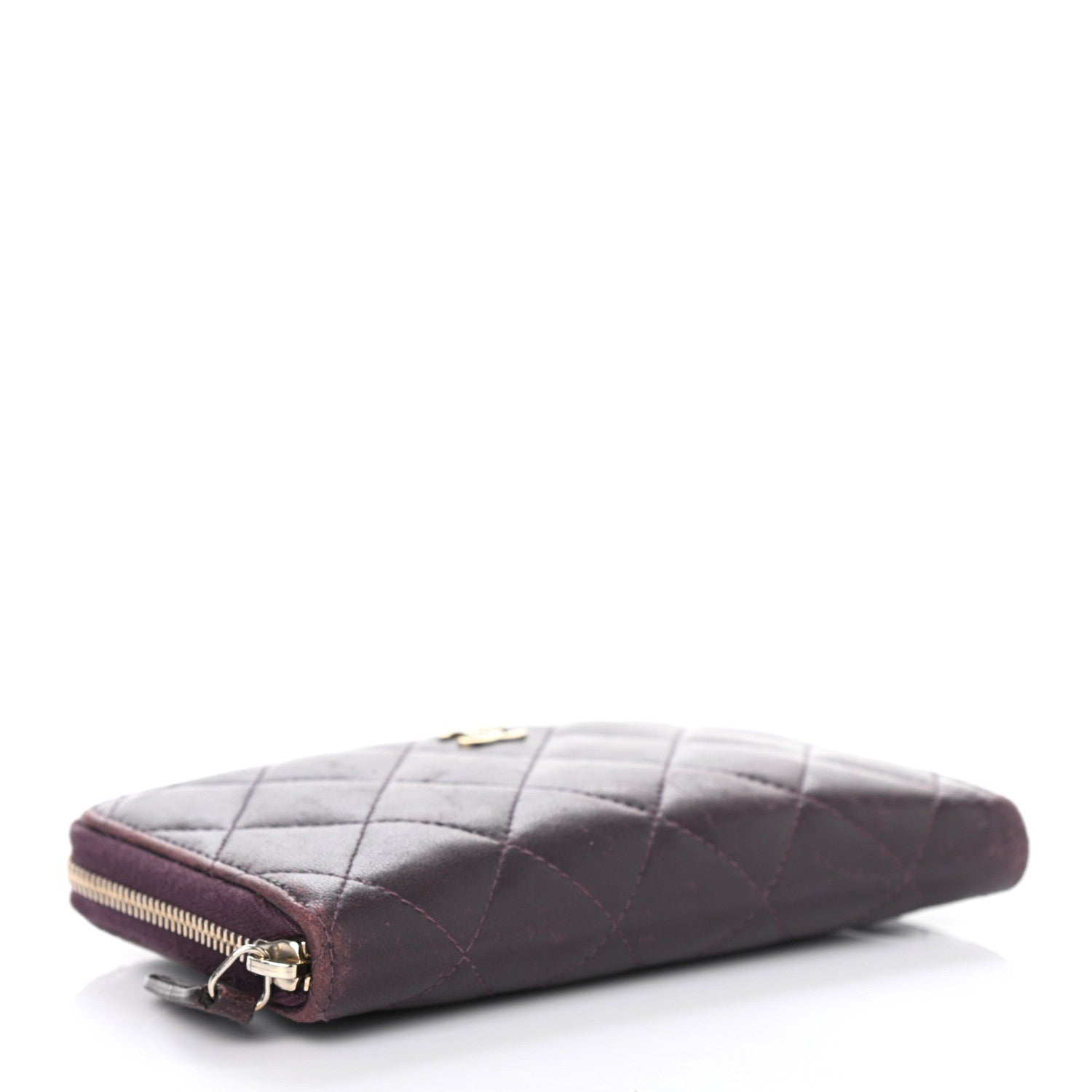 Chanel Lambskin Quilted Small Zip Around Wallet Dark Purple 3 of 5