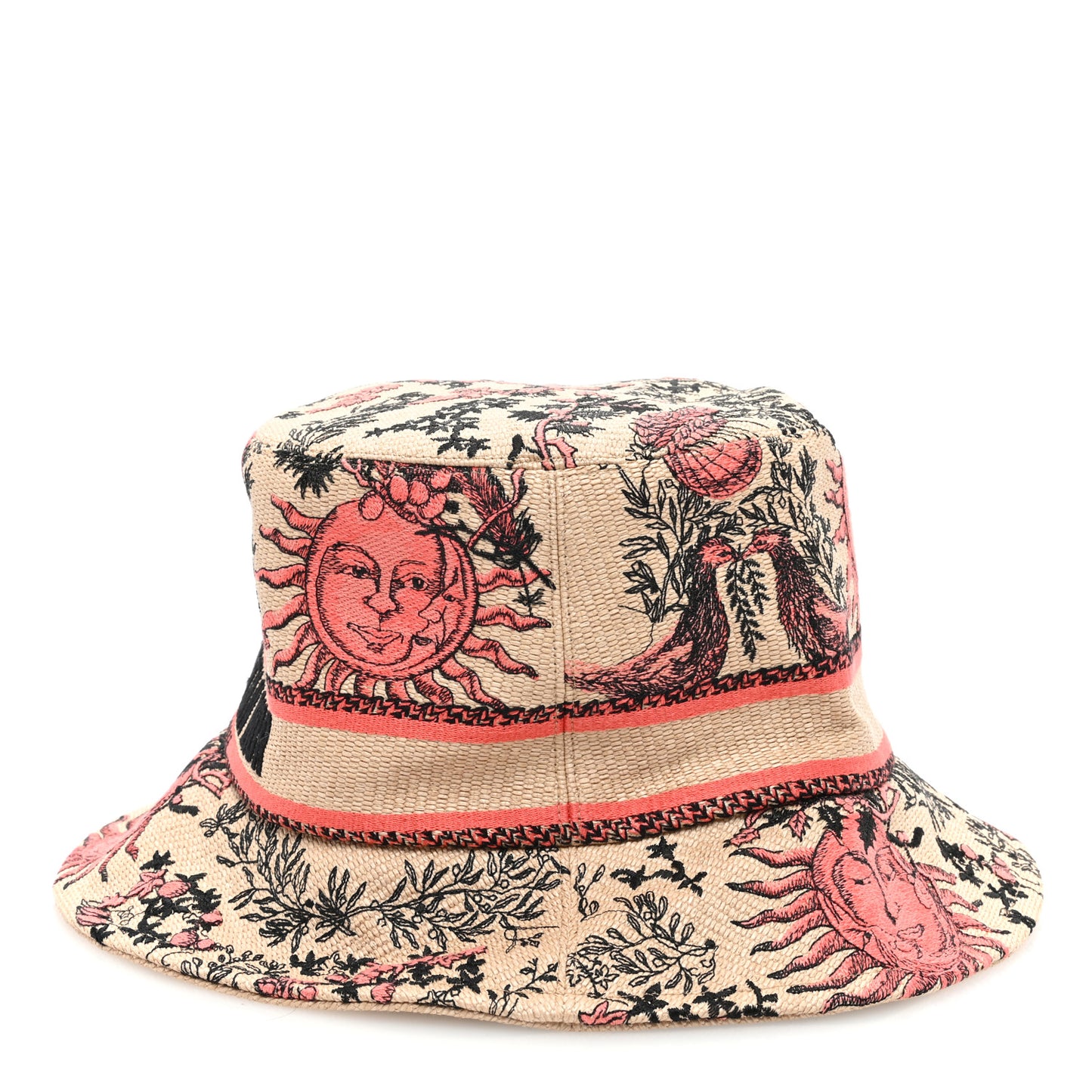 Canvas Toile de Jouy Soleil Diorivera D-Bobby Small Brim Bucket Hat 58 Coral Beige