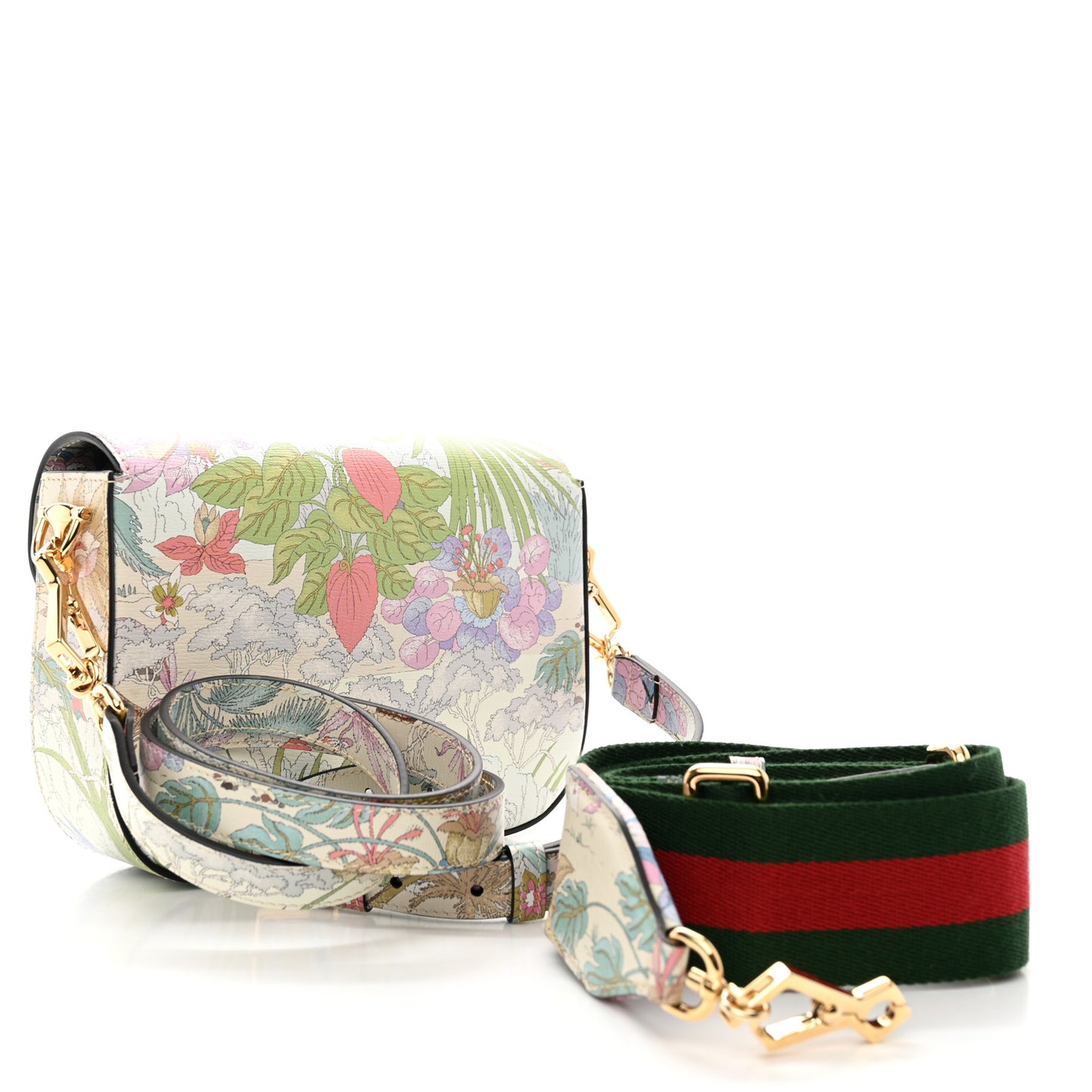 New Shangai Calfskin Tiger Savanah Web Mini Horsebit 1955 Shoulder Bag Chalky White Multicolor