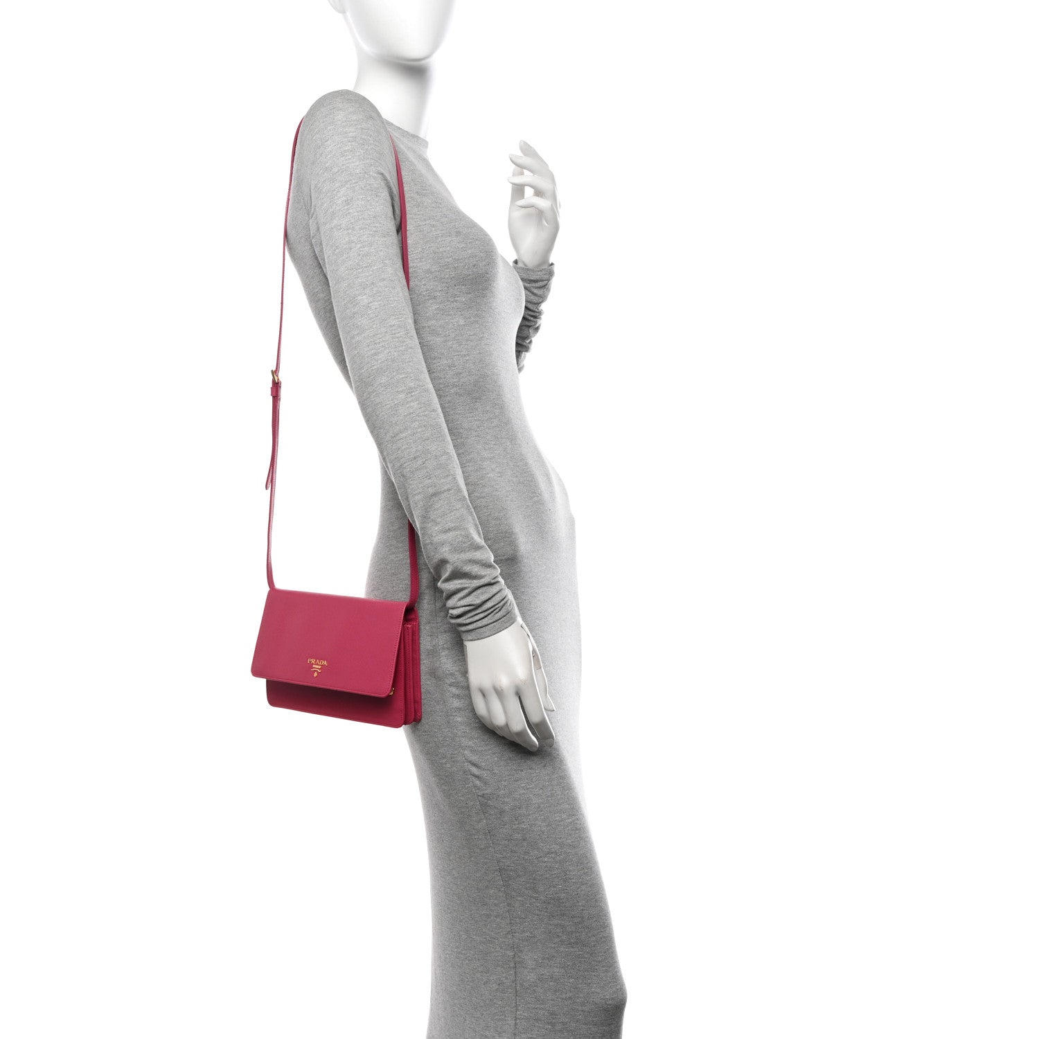 Prada Saffiano Metal Mini Crossbody Wallet Ibisco 2 of 11