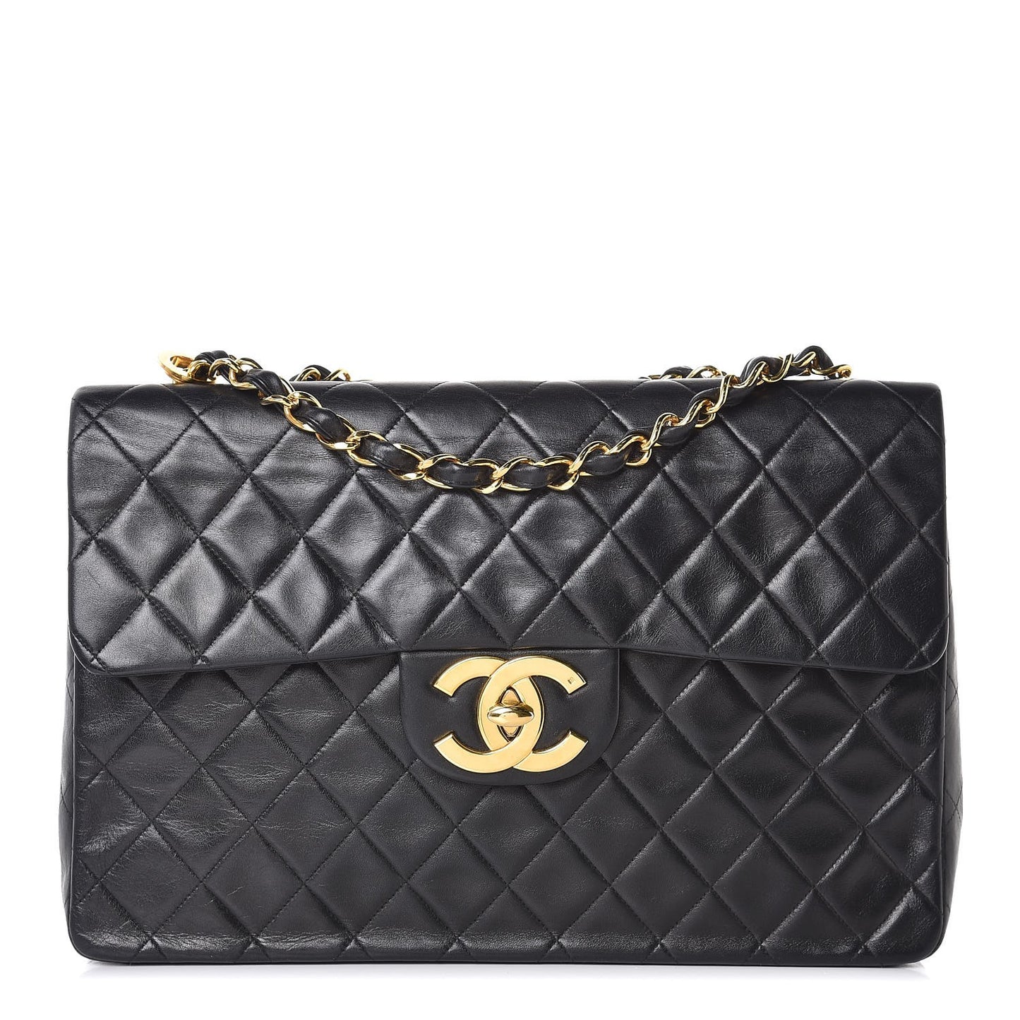 Lambskin Quilted XL Jumbo Single Flap Black