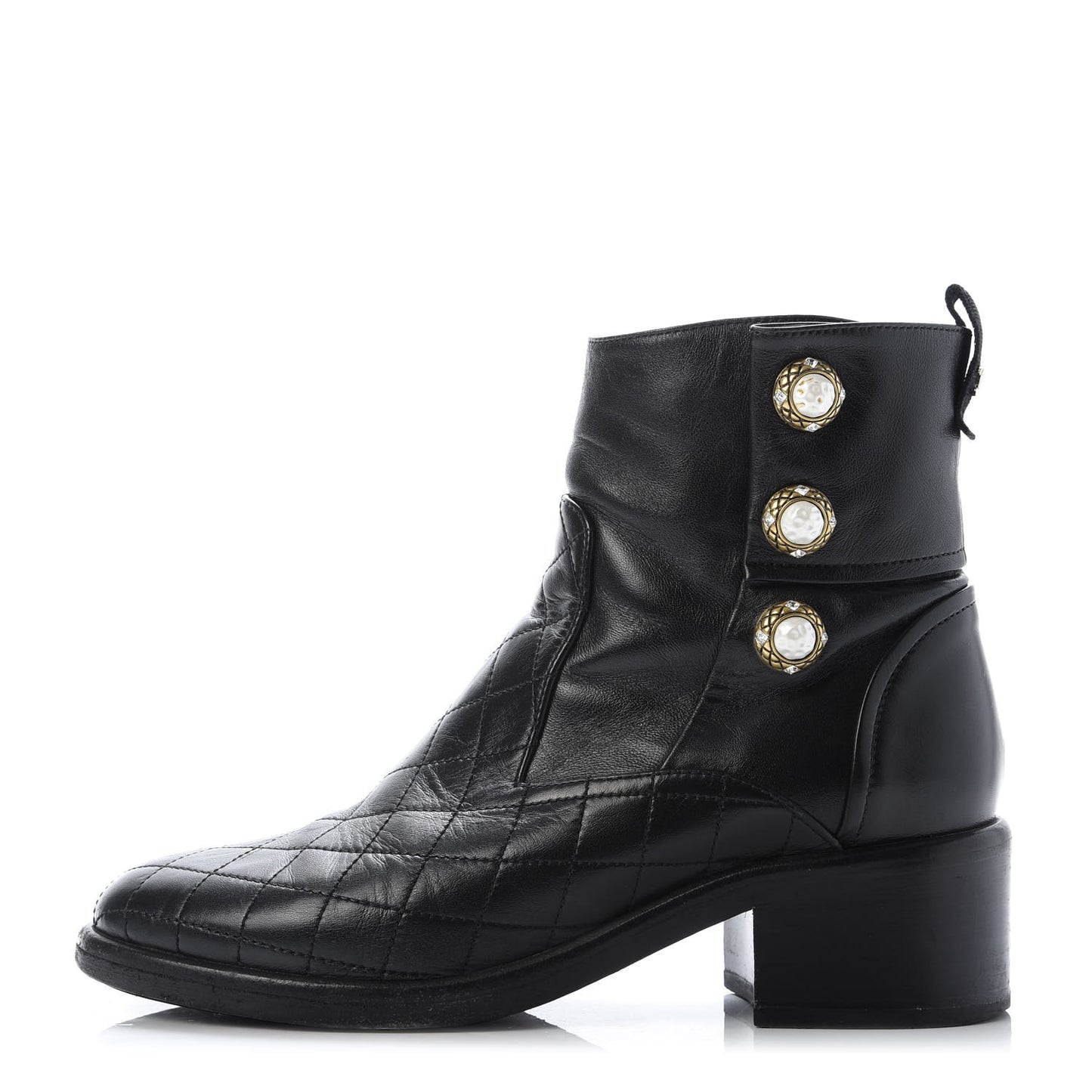 Lambskin Pearl Short Boots 37.5 Black Gold