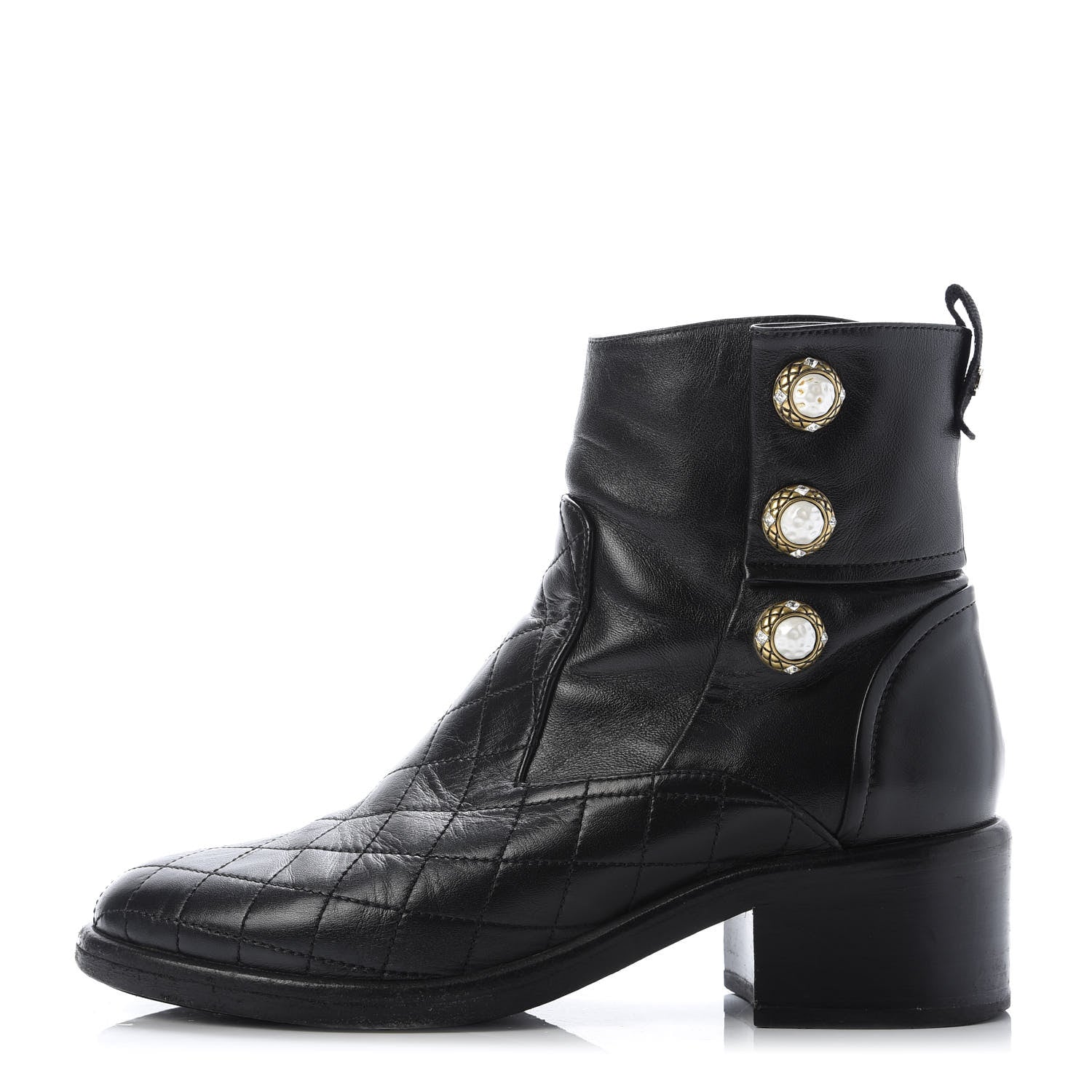 Chanel Lambskin Pearl Short Boots 37.5 Black Gold 1 of 8