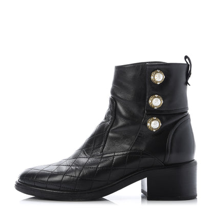 Chanel Lambskin Pearl Short Boots 37.5 Black Gold 1 of 8