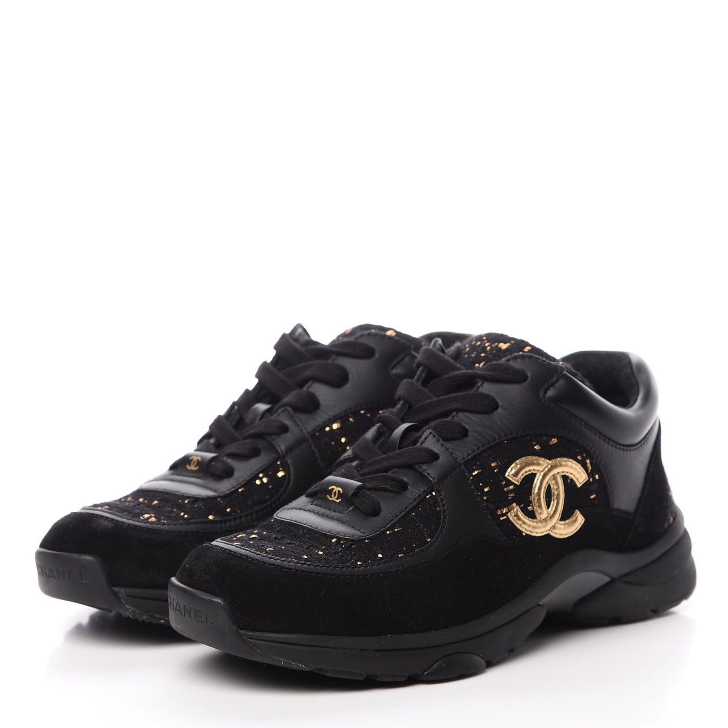 Velour Tweed CC Sneakers 37 Black Gold