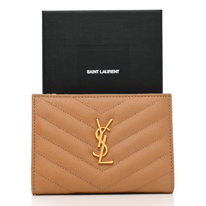 Saint Laurent Grain De Poudre Matelasse Chevron Monogram Zipped Two-Part Wallet Natural Dark 9 of 9
