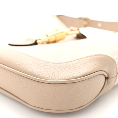 Gucci GG Supreme Monogram Textured Dollar Calfskin Web Small Jackie 1961 Hobo Beige Mystic White Oatmeal 9 of 9