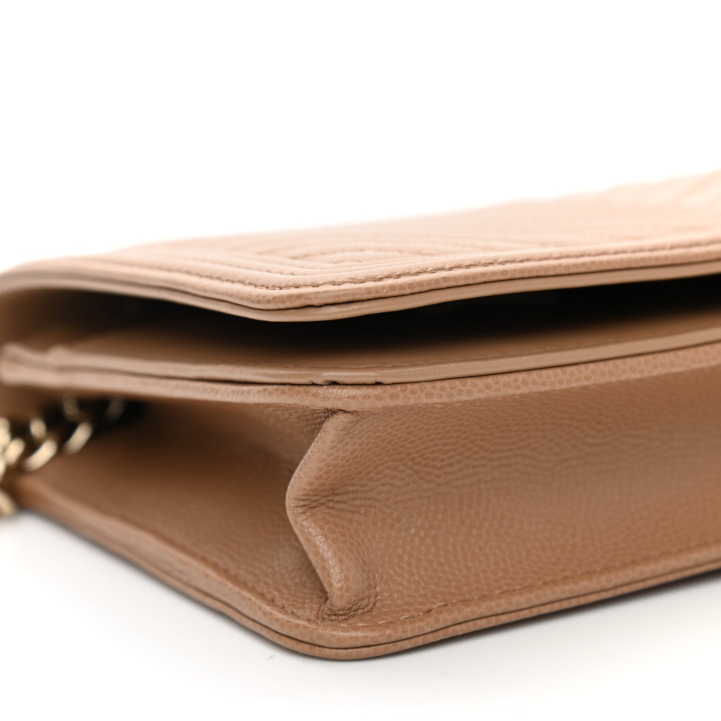 Caviar Chevron Quilted Boy Wallet On Chain WOC Dark Beige