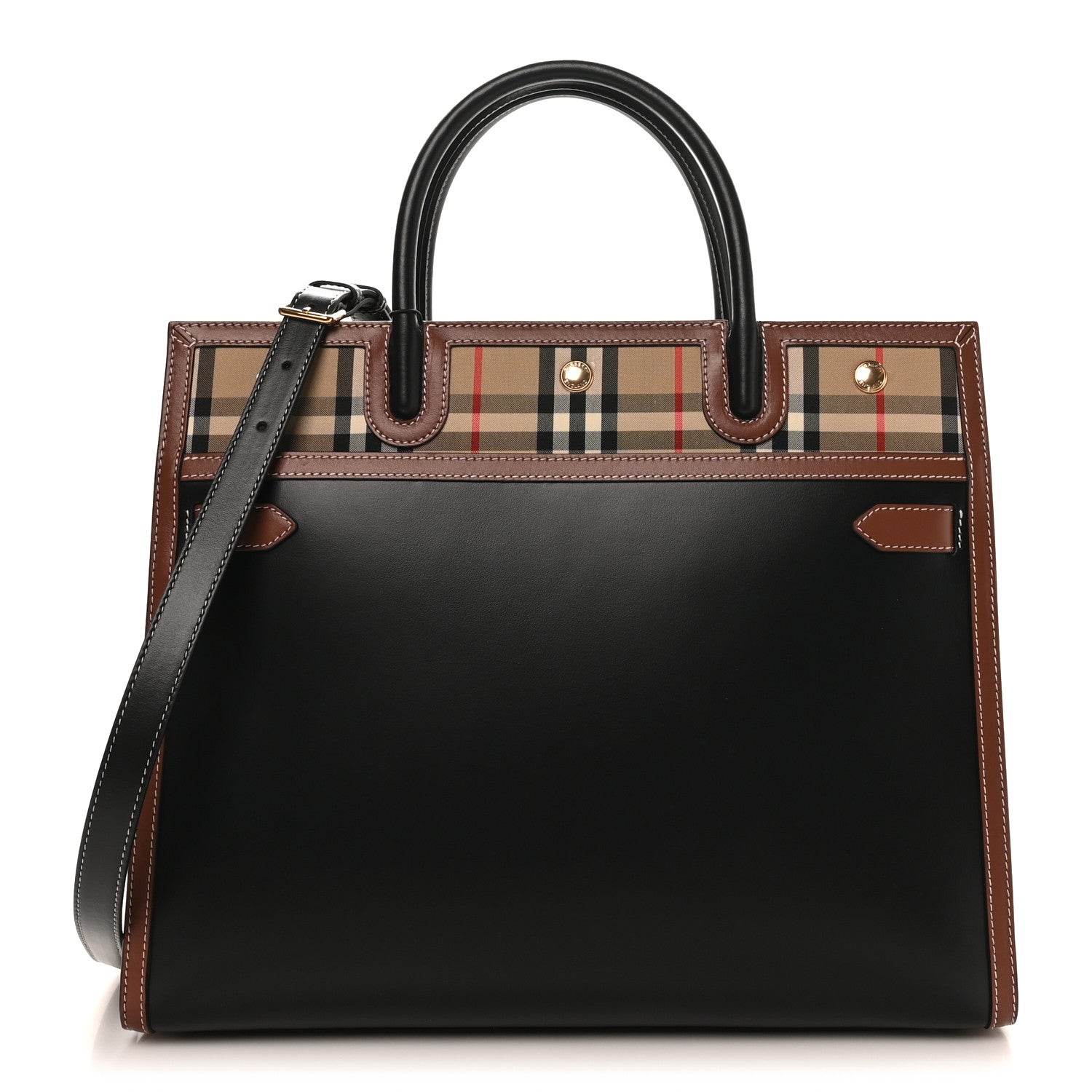 Burberry Calfskin Vintage Check Medium Two Handle Title Bag Black 1 of 9