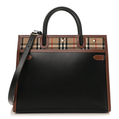 Burberry Calfskin Vintage Check Medium Two Handle Title Bag Black 1 of 9