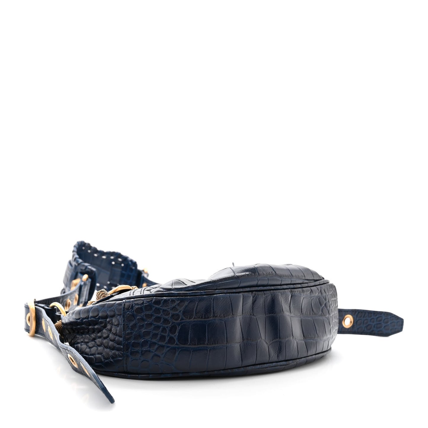 Extra Supple Calfskin Crocodile Embossed Le Cagole Shoulder Bag XS Indigo