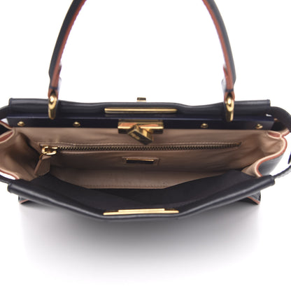 Fendi Vitello Seta Burro Medium Peekaboo Iconic Satchel Blue Notte Plaster 5 of 13