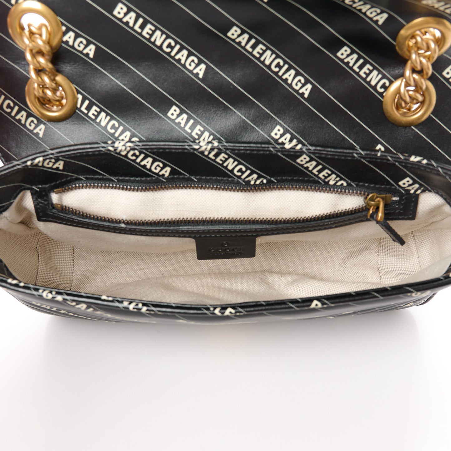 X BALENCIAGA Calfskin Matelasse Logo Print Small GG Marmont Shoulder Bag Black