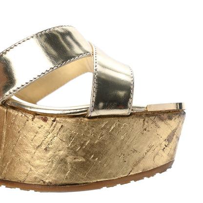 Jimmy Choo Metallic Calfskin Cork Papyrus Wedge Sandal 38 Gold 15 of 16