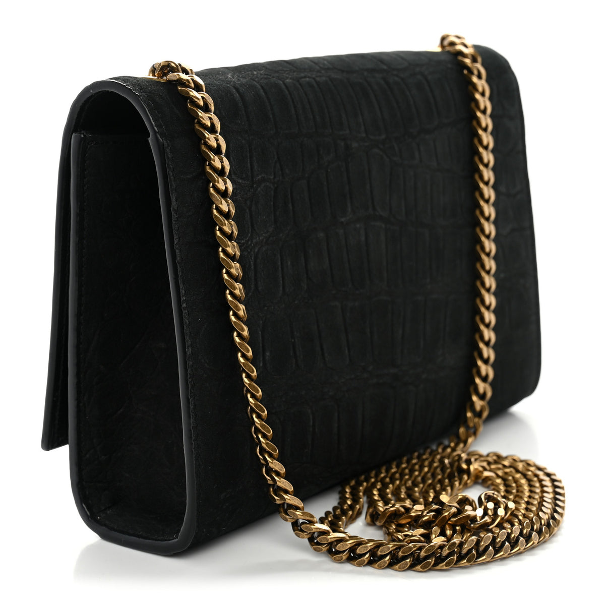 Saint Laurent Crocodile Embossed Nubuck Small Monogram Kate Satchel Black 5 of 19
